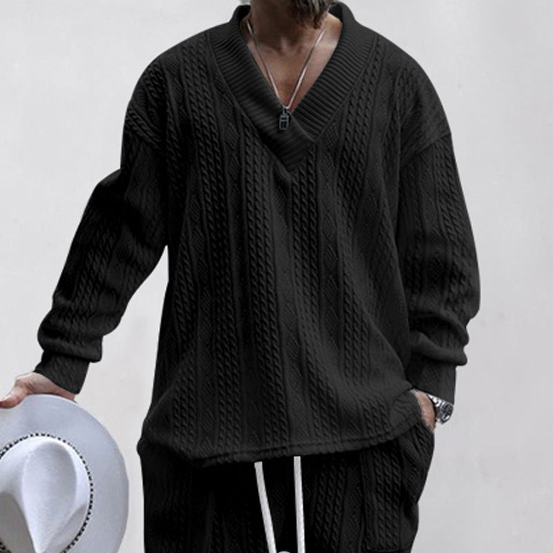 Men's Oversize Cable Knit Sweater with Deep V-Neck Mune Fashion