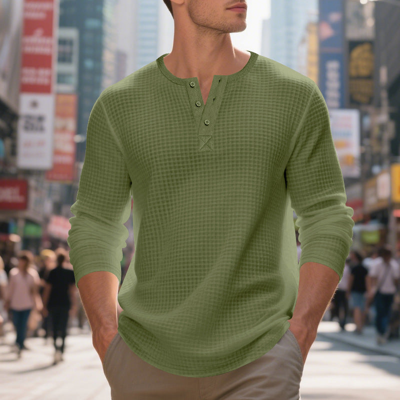 Men's nano thermoregulating waffle thermal shirt with short button placket and rounded hem Mune Fashion