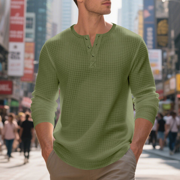 Men's nano thermoregulating waffle thermal shirt with short button placket and rounded hem Mune Fashion