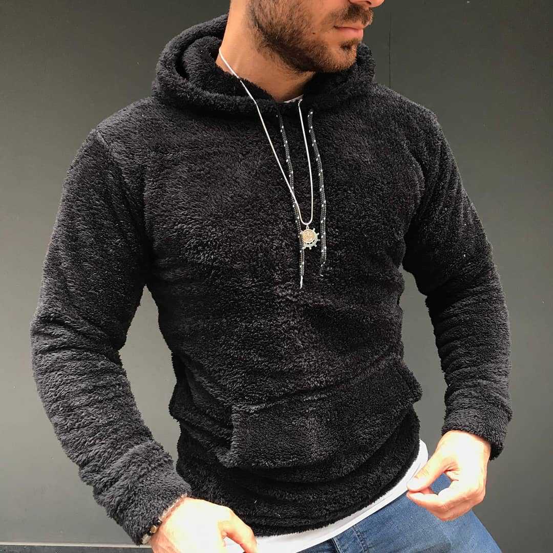 Men's Nano Teddy Plush Hoodie with Slim Fit and Kangaroo Pocket Mune Fashion