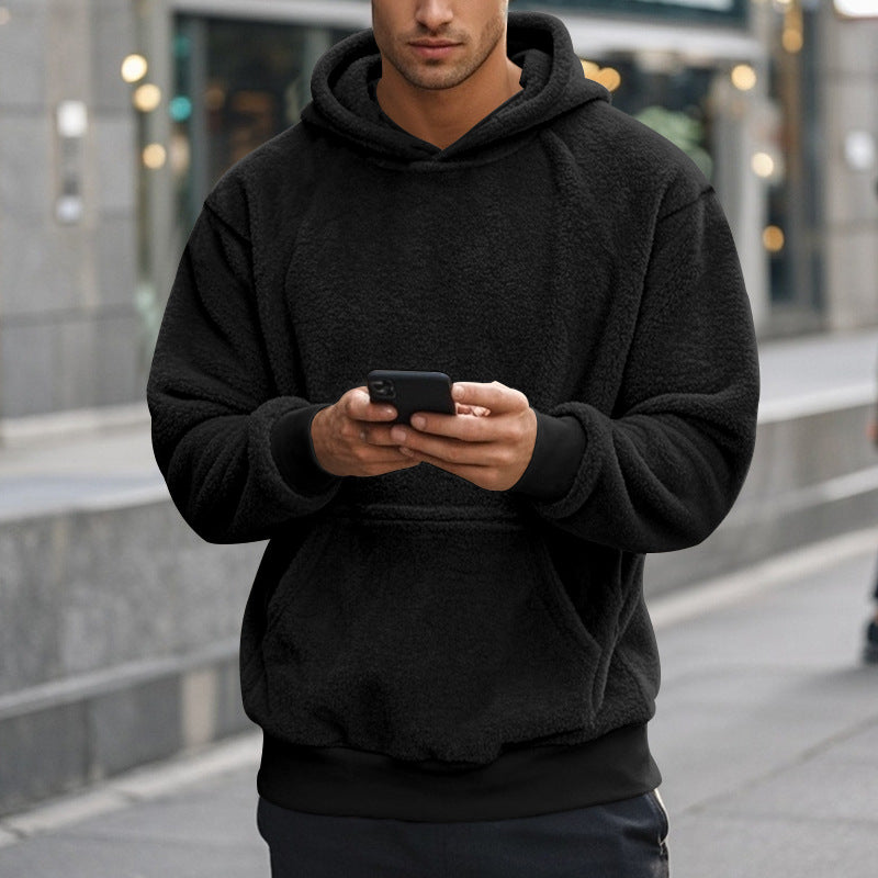 Men's Sherpa Hoodie in Teddy Fleece with Kangaroo Pocket and Ribbed Cuffs Mune Fashion