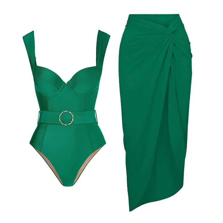 Ladies Swimwear Set with Draping and Belt Mune Fashion