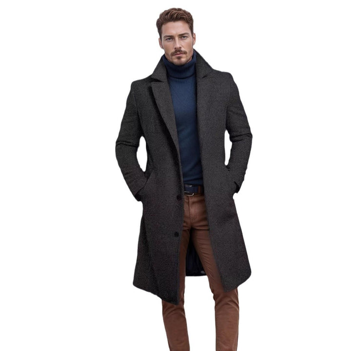 Men's long wool blend coat with bouclé texture, tailored silhouette and classic lapel Mune Fashion