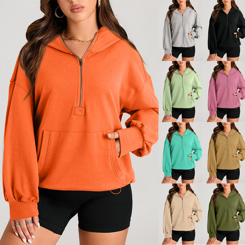 Women's Oversize Half-Zip Hoodie with Kangaroo Pocket Mune Fashion