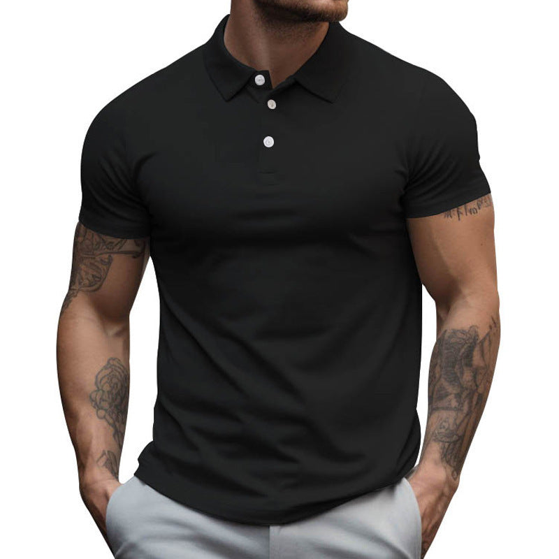 Men's fitted stretch polo with shirt collar, short button placket, and slim fit Mune Fashion