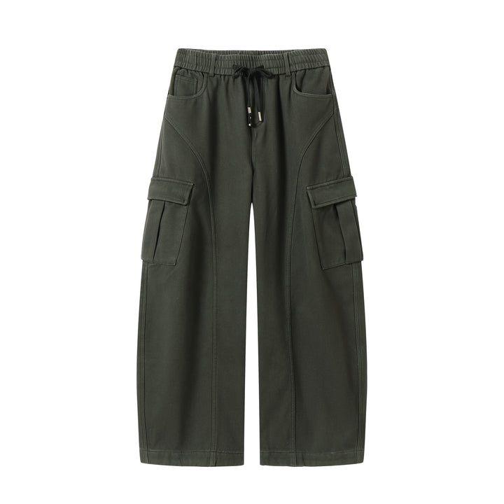 Men's Wide Cargo Pants with Drawstring Waist and Multiple Flap Pockets Mune Fashion