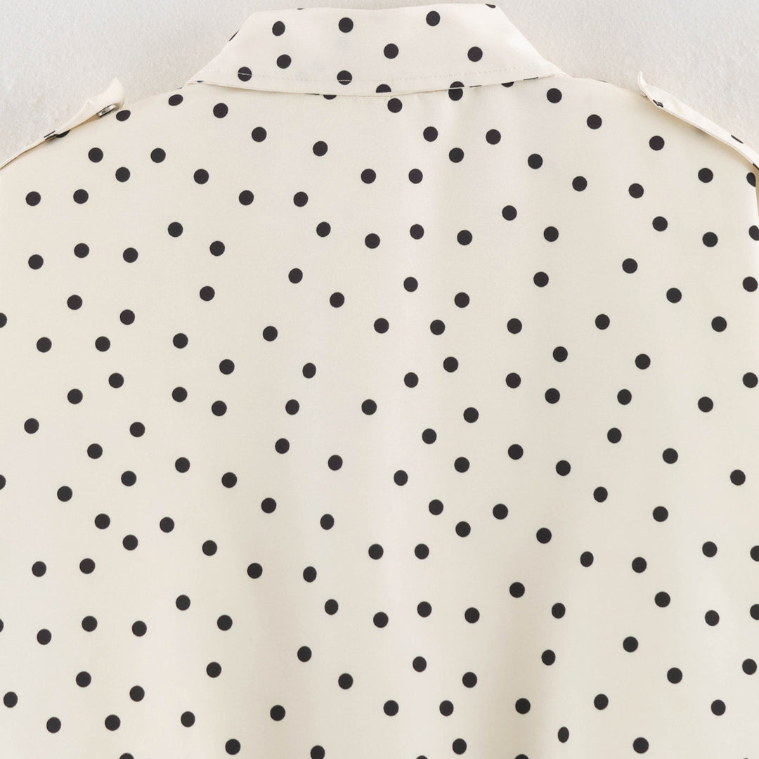Ladies Polka Dot Cropped Blazer with Shirt Collar and Epaulettes Mune Fashion