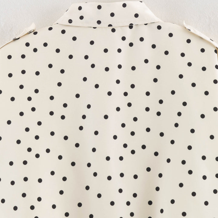 Ladies Polka Dot Cropped Blazer with Shirt Collar and Epaulettes Mune Fashion