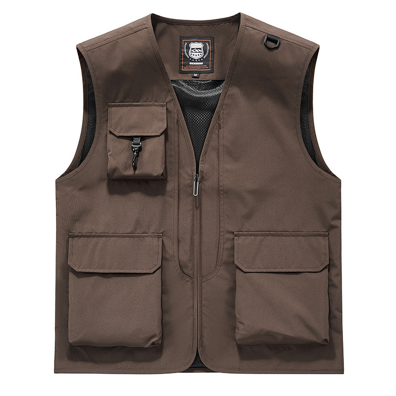 Men's Visible Multifunctional Utility Vest with Mesh Lining, Multiple Pockets and D-Ring Drun