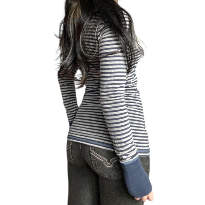 Women's striped V-neck long sleeve with tailored silhouette and extended cuffs Mune Fashion