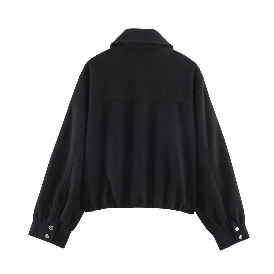 Women's short-cut wool imitation bomber jacket with balloon sleeves and wide collar Mune Fashion