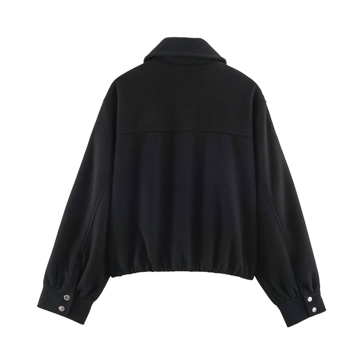 Women's short-cut wool imitation bomber jacket with balloon sleeves and wide collar Mune Fashion