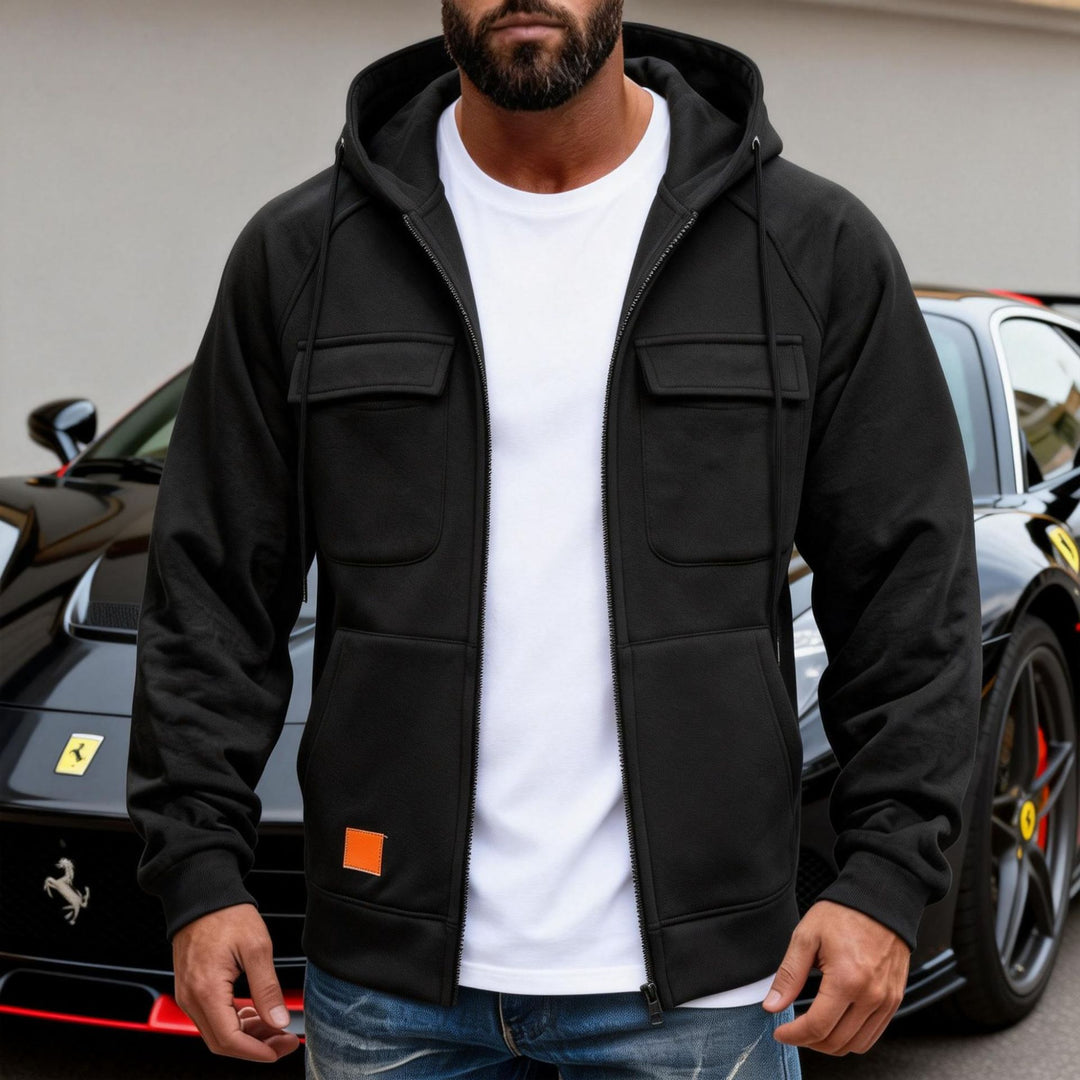 Men's hooded jacket with full zip, chest pockets and modern slim-fit silhouette Mune Fashion
