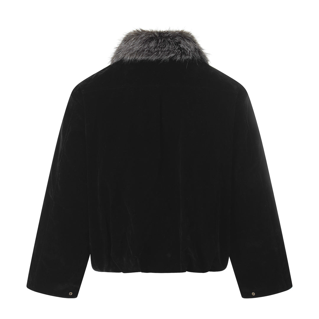 Men's Suede Bomber Jacket with Detachable Faux Fur Collar and Drawstring Mune Fashion