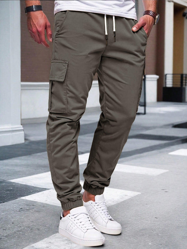 Men's Nan Tapered Leisure Cargo Pants with Flap Pockets, Drawstring Waist and Elastic Leg Openings Mune Fashion
