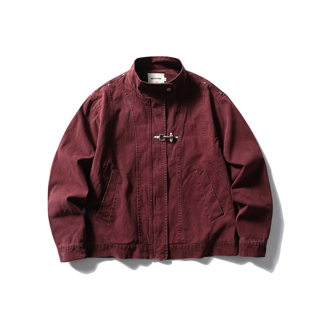 Men's Short Vintage Denim Field Blouson with Stand Collar, Toggle Closure and Utility Pockets Mune Fashion