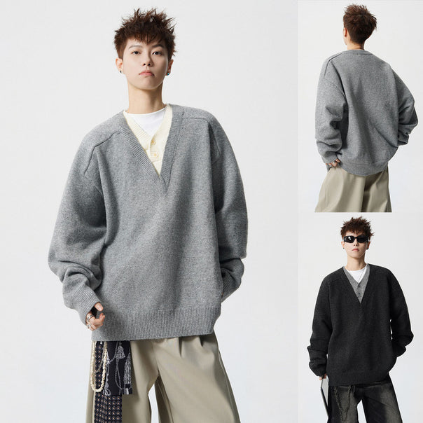 Men's Elegant V-Neck Chunky Knit Sweater Mune Fashion