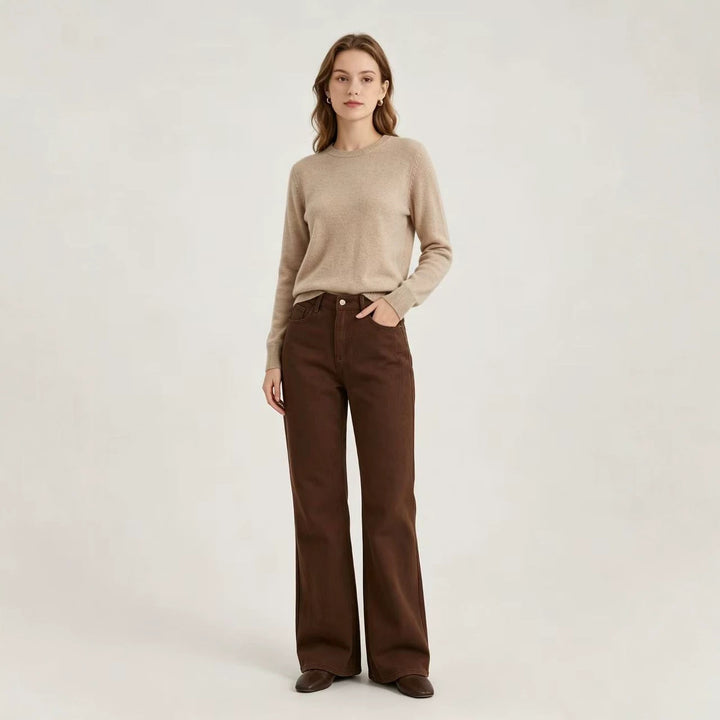 Women's short-cut fine knit round neck sweater with narrow cuff Mune Fashion