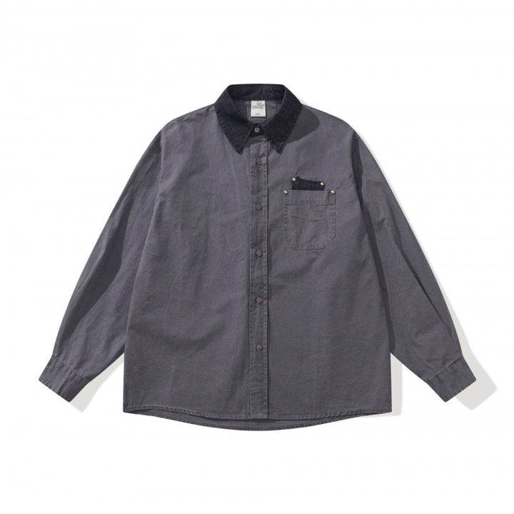 Men's Oversized Shirt Jacket with Cord Collar, Chest Pocket and Stud Detail Mune Fashion
