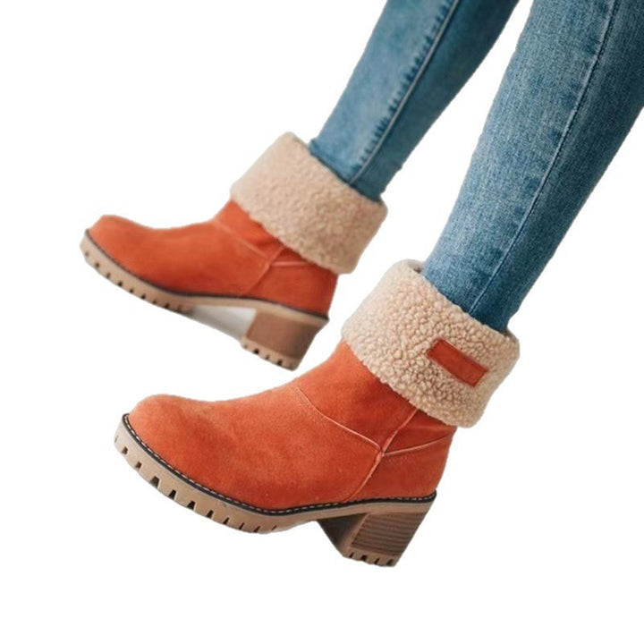 Women's Insulated Ankle Boots with Sheepskin Cuff and Textured Block Heel Mune Fashion