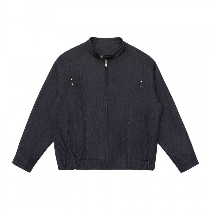Unisex short jacket in overshirt style with standing collar, zipper, and elastic hem Mune Fashion