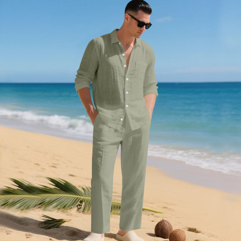 Men's lightweight linen outfit with stylish shirt and elegant pants Mune Fashion