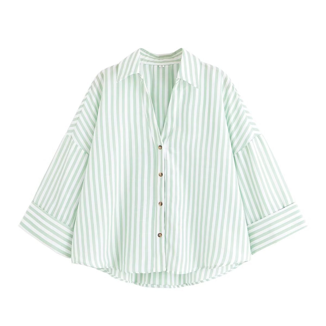 Women's relaxed oversized shirt blouse with wide collar and three-quarter sleeves Mune Fashion