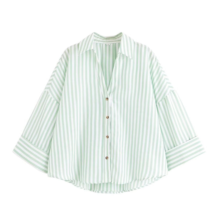 Women's relaxed oversized shirt blouse with wide collar and three-quarter sleeves Mune Fashion
