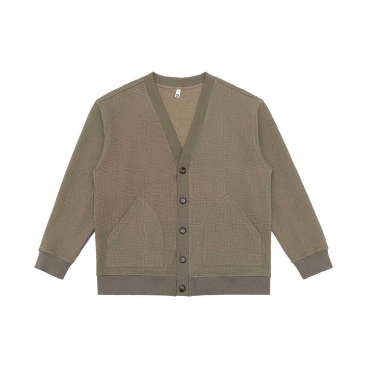 Unisex Oversized Waffle Knit Cardigan with V-Neck, Button Placket and Patch Pockets Mune Fashion