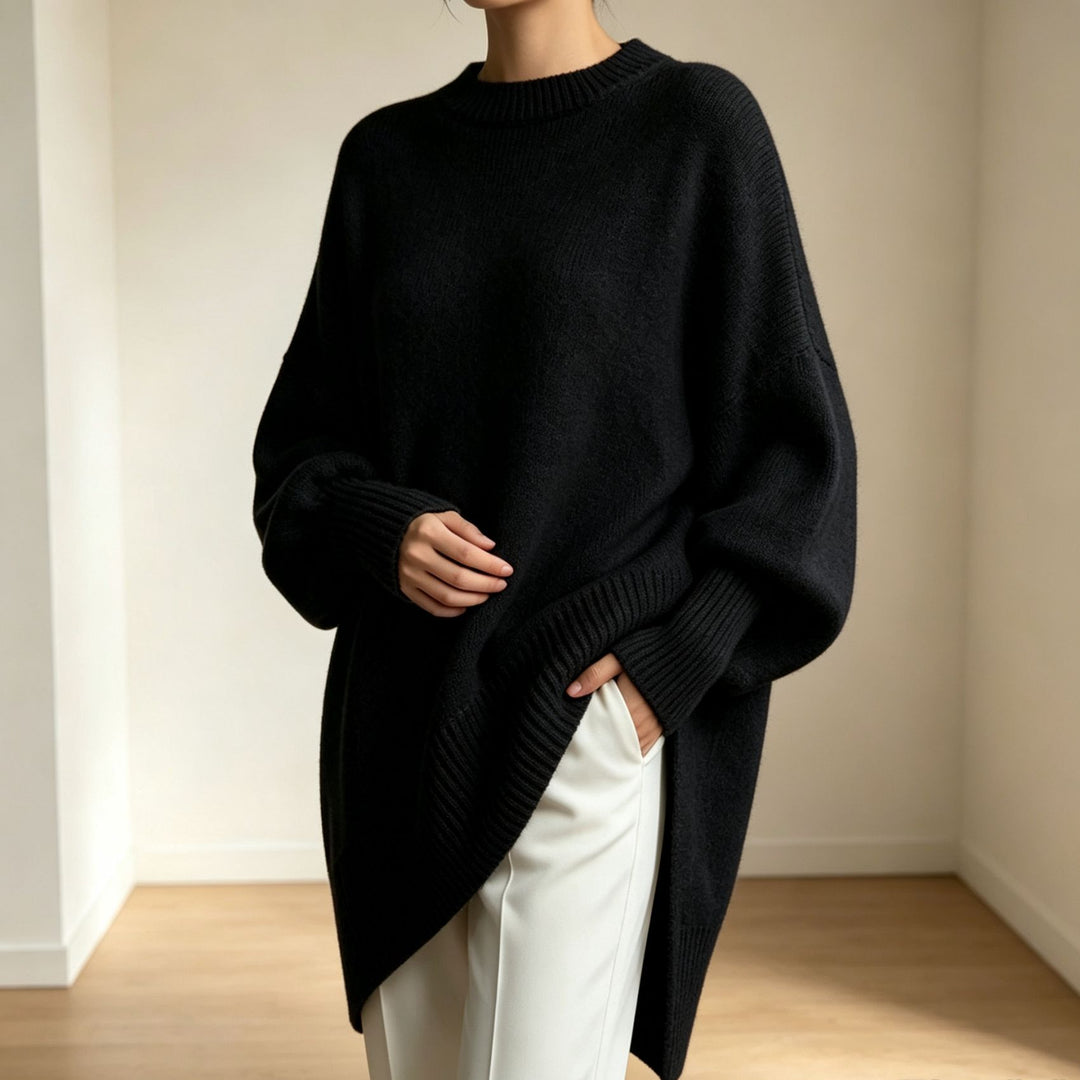 Women's Oversize Longline Fine Knit Sweater with Raglan Sleeves and Ribbed Hem Mune Fashion