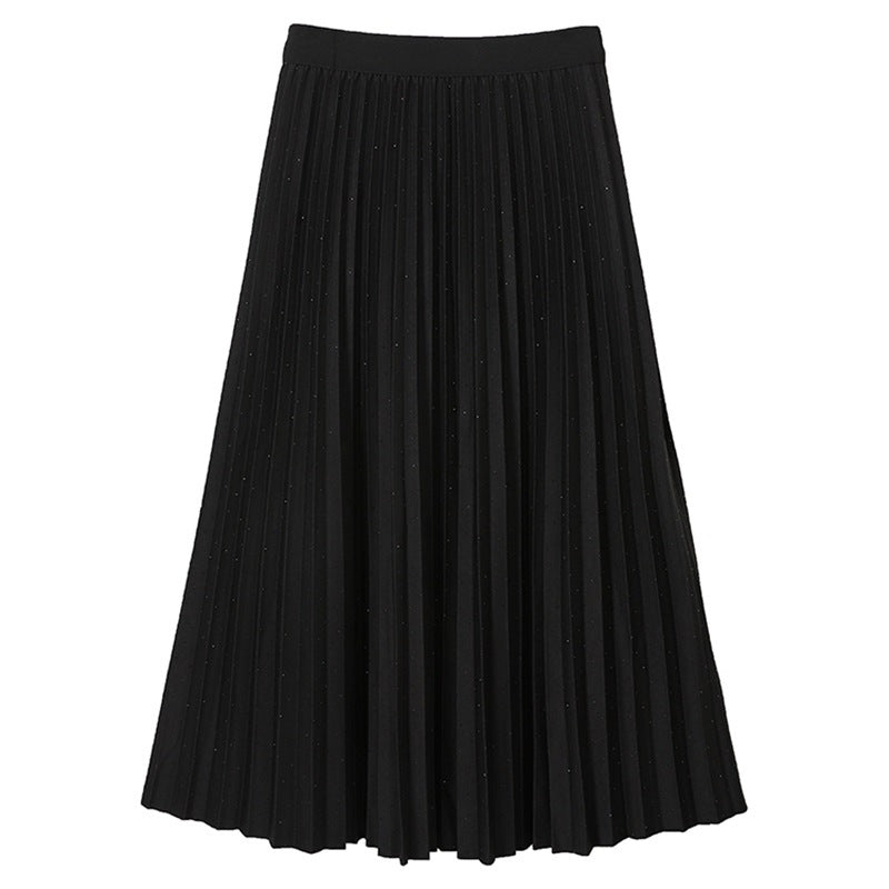 Women's elegant pleated maxi skirt with subtle glitter finish and elastic comfort waistband Mune Fashion