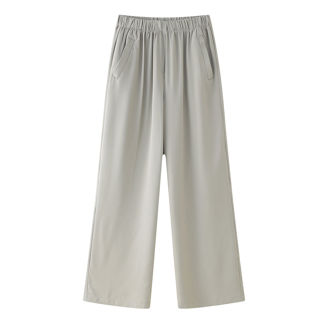 Women's loose comfort pants with high waist, elastic waistband, and side pockets