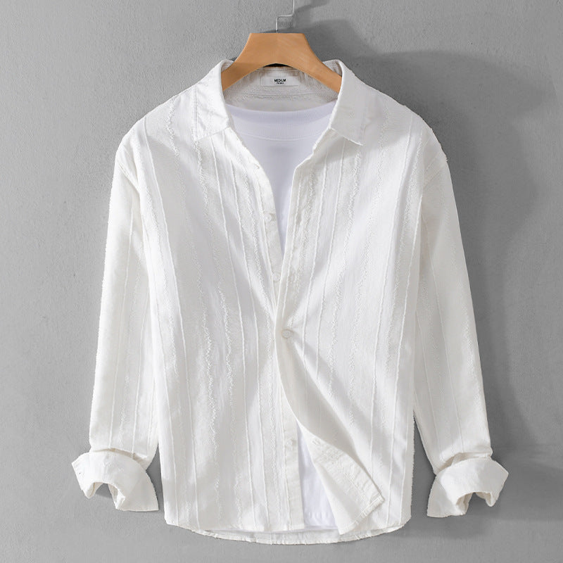 Men's lightweight structured shirt made of cotton blend with fine stripe pattern and classic collar Mune Fashion