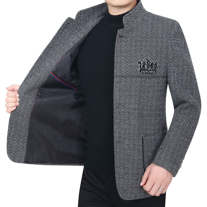 Men's Stand Collar Coat made of textured wool blend with slim silhouette Mune Fashion