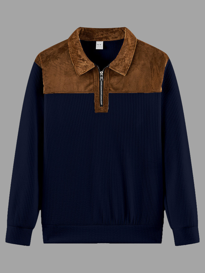 Unisex nan fine-structured knitted sweater with half zip collar and velvet trim Mune Fashion