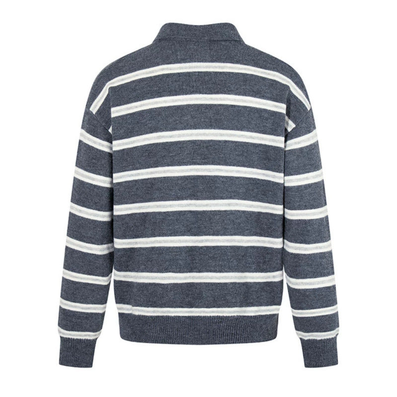 Men's Knit Polo Shirt with Stripe Pattern, Polo Collar and Button Placket Mune Fashion