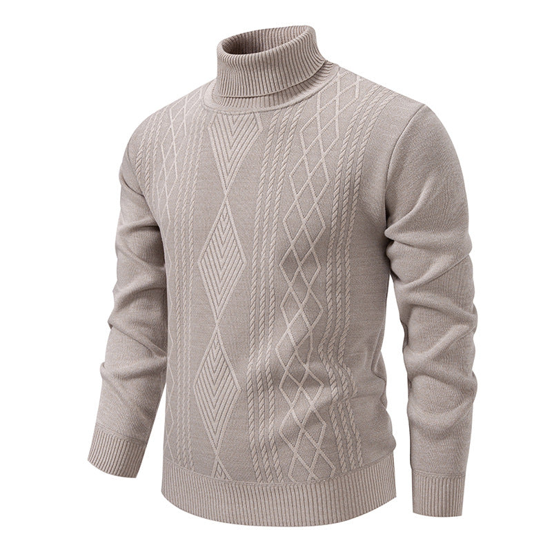 Men's fine-knit turtleneck sweater with structured cable pattern texture and slim fit Mune Fashion