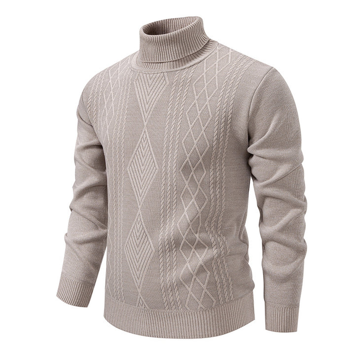 Men's fine-knit turtleneck sweater with structured cable pattern texture and slim fit Mune Fashion
