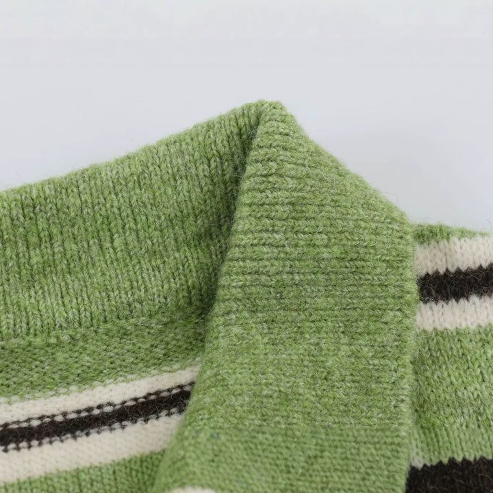 Women Oversized Sweater with Polo Collar and Breton Stripes Mune Fashion