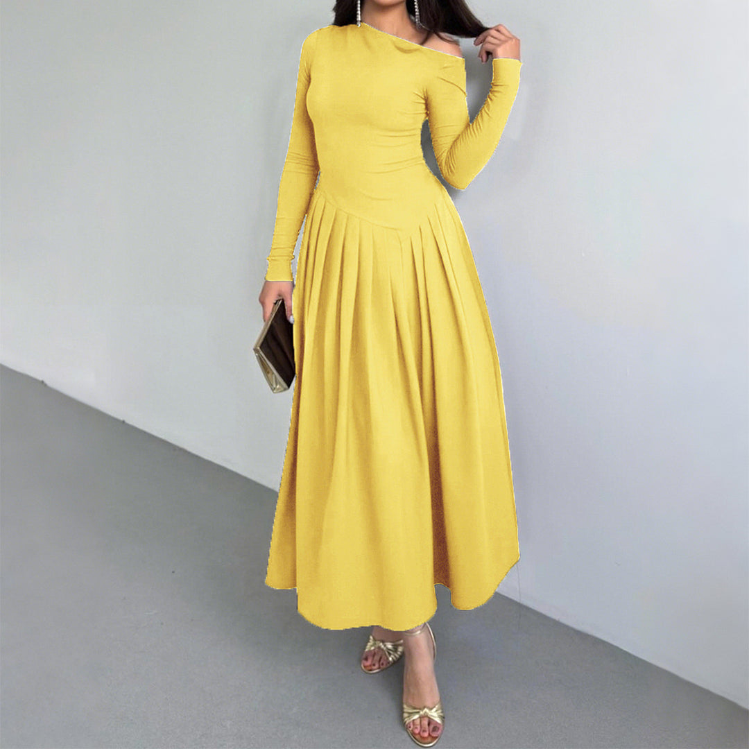 Women's nan asymmetrical maxi dress with pleated skirt and body-hugging top Mune Fashion