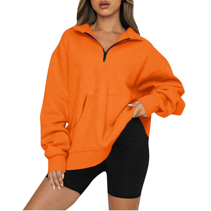 Women nan Oversize-Halfzip-Hoodie with kangaroo pocket and extended hem Mune Fashion