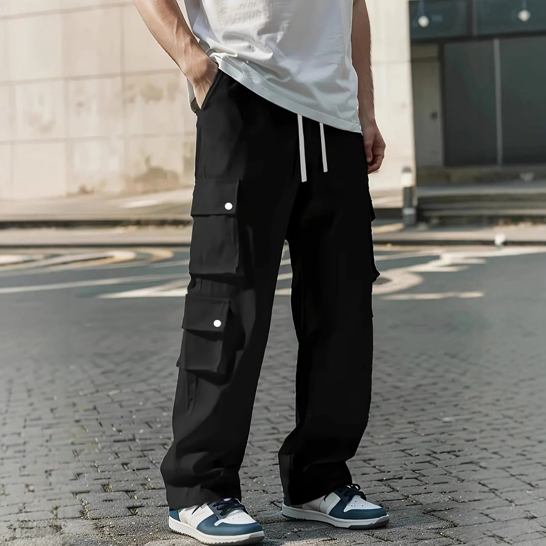 Men's Loose Fit Cargo Pants with Multiple Flap and Utility Pockets & Drawstring Waist Mune Fashion