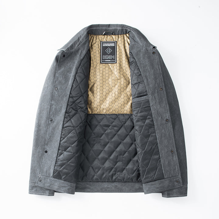 Men's transitional trucker jacket with quilted inner lining and contrast stitching Mune Fashion