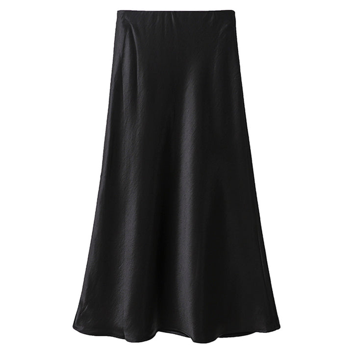 Women's flowing midi skirt in satin viscose with a smooth waistband, Mune Fashion