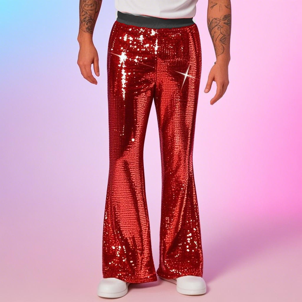 Ladies Glitter Flared Pants with Sequins and Elastic Waistband Mune Fashion