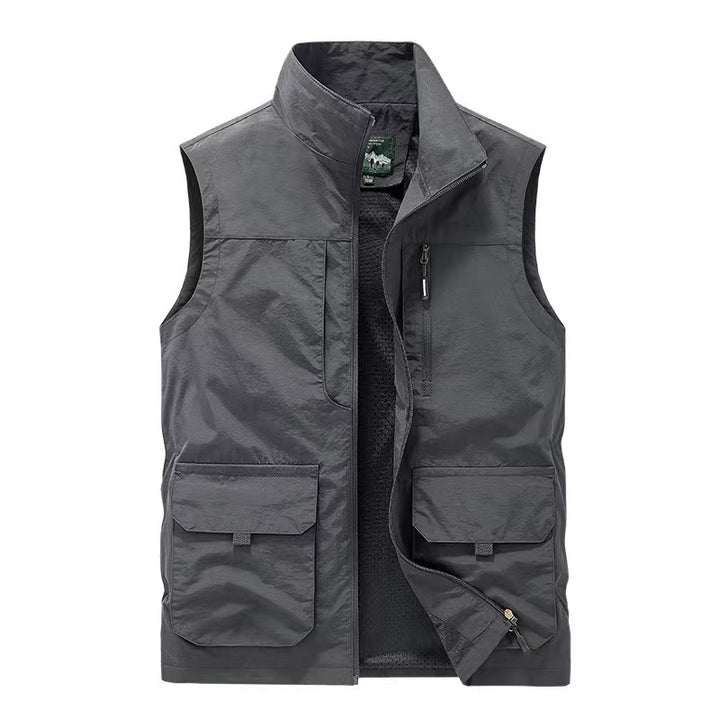 Men's Multifunctional Utility Vest with Stand-up Collar and Multiple Pockets Mune Fashion