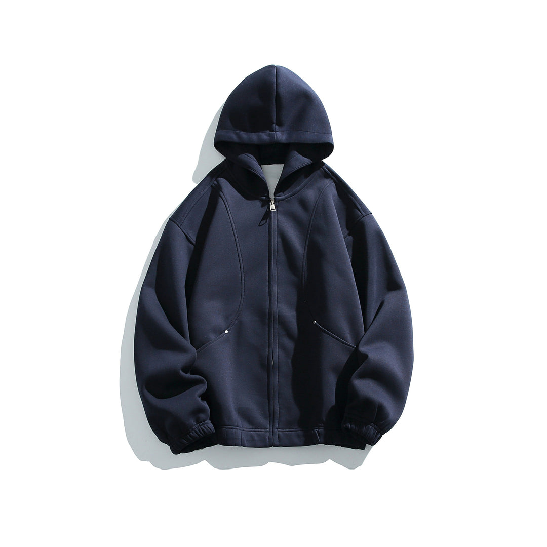 Unisex hoodie jacket with full zip, textured neoprene look and bubble pleat details Mune Fashion