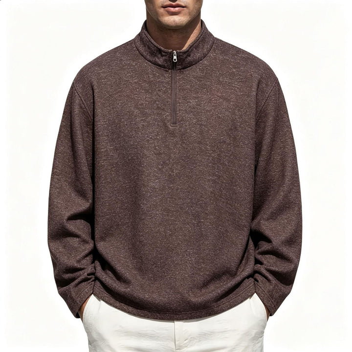 Men's Half-Zip Sweatshirt with Stand Collar and Heathered Texture Mune Fashion