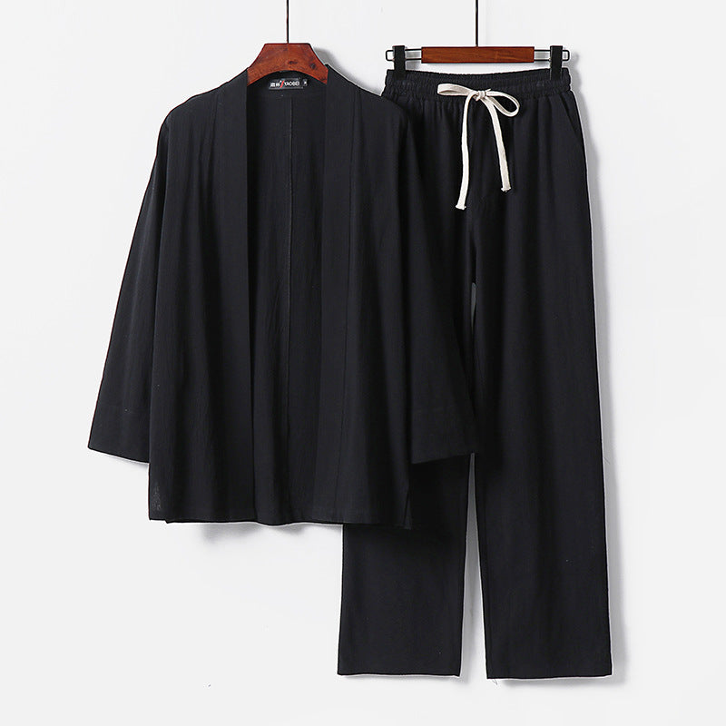 Men's Loose Kimono Loungewear Set made of lightweight cotton blend with elastic drawstring pants Mune Fashion
