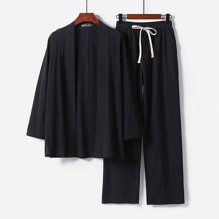 Men's Loose Kimono Loungewear Set made of lightweight cotton blend with elastic drawstring pants Mune Fashion